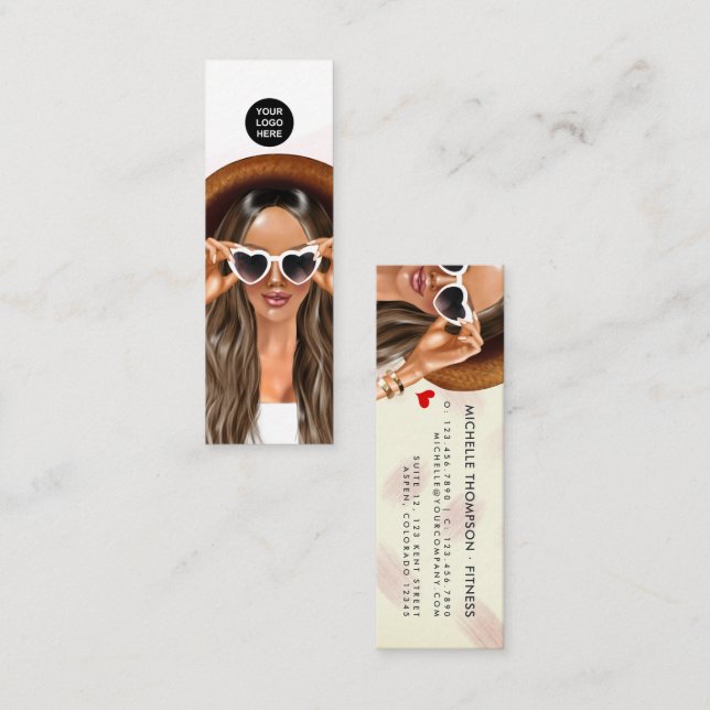 Fashionable Afro Fitness Instructor Girl Business  Mini Business Card (Front/Back)