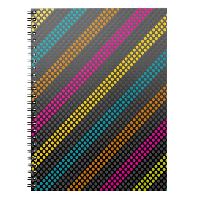 Fashionable and cool colourful dots and stripes notebook (Front)