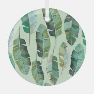 Fashionable Banana Plants Tropical Illustration Glass Ornament