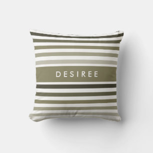 Fashionable Big Olive Green Stripes With Name Throw Pillow
