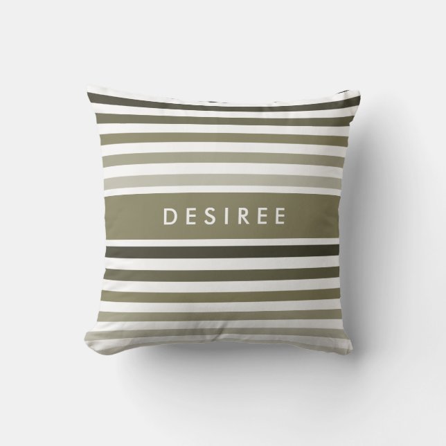 Fashionable Big Olive Green Stripes With Name Throw Pillow (Front)