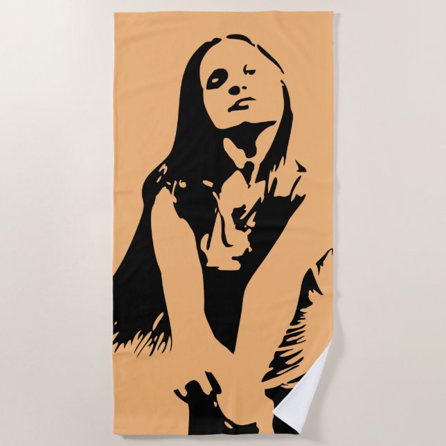 Fashionable Black Dancing Girl Silhouette Beach Towel (Front)
