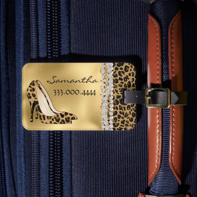 Fashionable Black Stilettos with Jewels  Luggage Tag (Front Insitu 4)