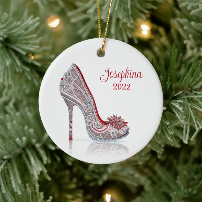Fashionable Christmas Stiletto High Heel Shoe Cera Ceramic Ornament (Tree)