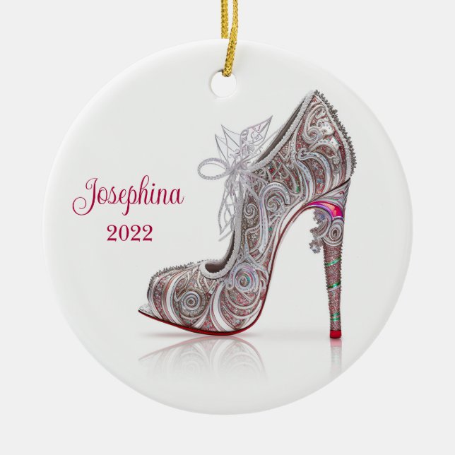 Fashionable Christmas Stiletto High Heel Shoe Ceramic Ornament (Front)