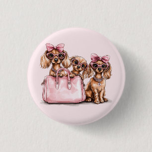 Fashionable Dachshund Dogs Pink Purse 1 Inch Round Button