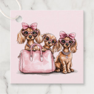 Fashionable Dachshund Dogs Pink Purse Favour Tags