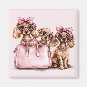 Fashionable Dachshund Dogs Pink Purse Magnet