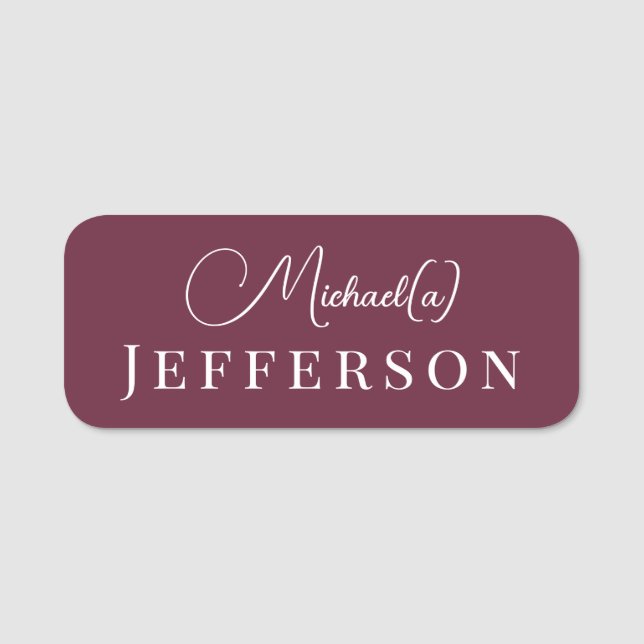 Fashionable Dark Ruby Red Handwritten Professional Name Tag (Front)