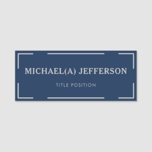 Fashionable Elegant Dark Blue & Grey: Professional Name Tag