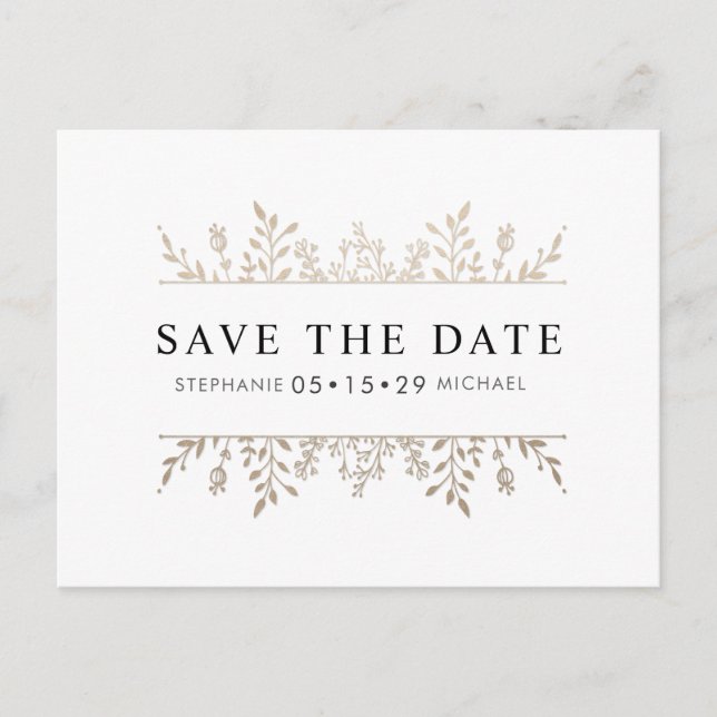 Fashionable Elegant Rose Gold Chic Save the Date Announcement Postcard (Front)