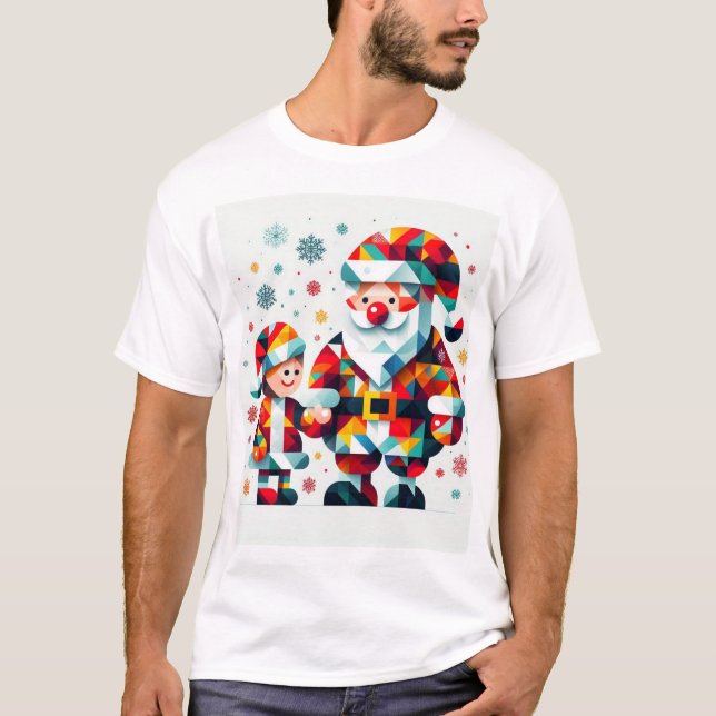 # fashionable fas: white men tshirt with Santa . (Front)