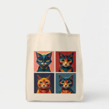 Fashionable Four panel Cats Geometric Stylist Tote