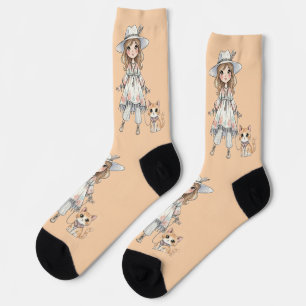 Fashionable Girl strolling with cute cat Socks