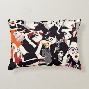 Fashionable girls collage: pop art accent pillow