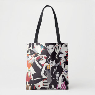 Fashionable girls collage: pop art tote bag