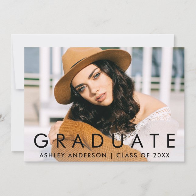 Fashionable Graduation Photo Announcement Card (Front)