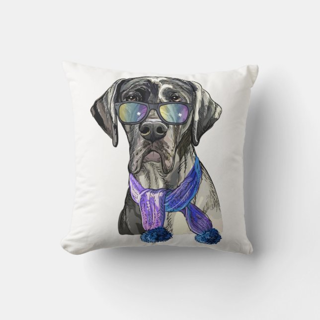 Fashionable Great Dane hipster Throw Pillow (Front)