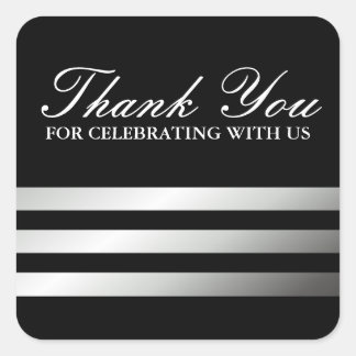 Fashionable grey gradient stripes thank you square sticker