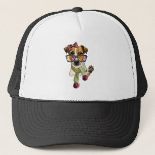 Fashionable jack russell terrier hipster trucker hat