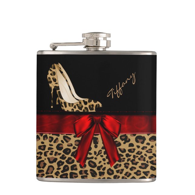 Fashionable Jaguar Print Stilettos Custom Flask (Front)