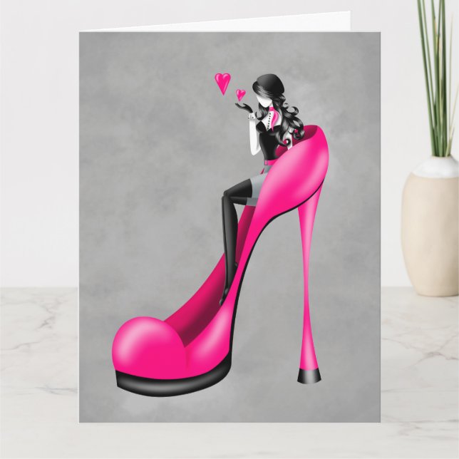 Fashionable Lady in Stiletto Greetings Card (Front)
