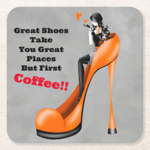 Fashionable Lady in Stiletto Orange Square Paper Coaster
