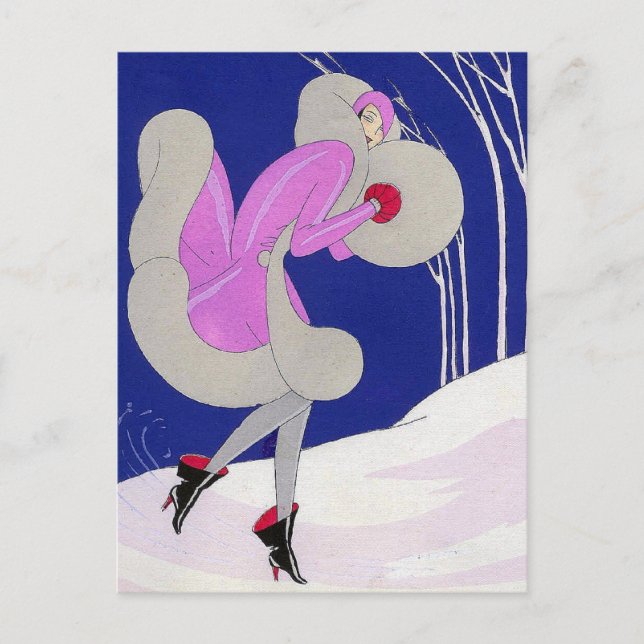 Fashionable lady in winter postcard (Front)