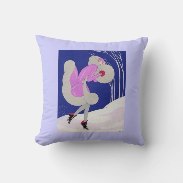Fashionable lady in winter throw pillow (Front)