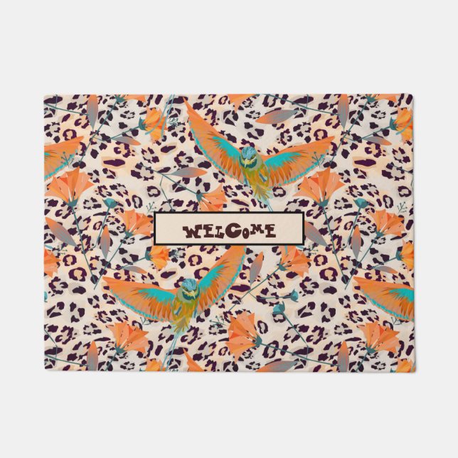 Fashionable leopard print, birds of Paradise Doormat (Front)