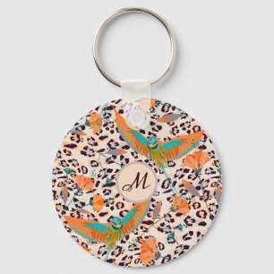 Fashionable leopard print, birds of Paradise Keychain