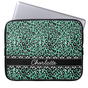 Fashionable Mint Leopard Print and Lace Laptop Sleeve