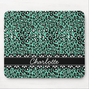 Fashionable Mint Leopard Print and Lace Mouse Pad