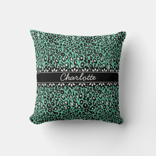 Fashionable Mint Leopard Print and Lace Throw Pillow