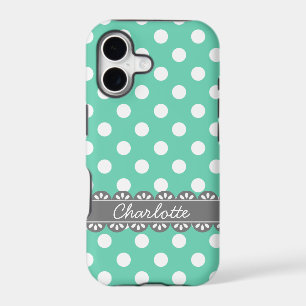 Fashionable Mint Polka Dots and Grey Lace