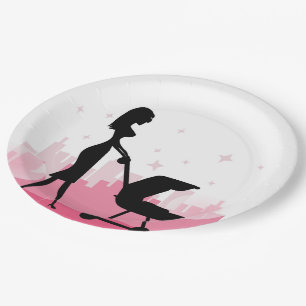 Fashionable Mommy Pushing Baby Carriage Paper Plate