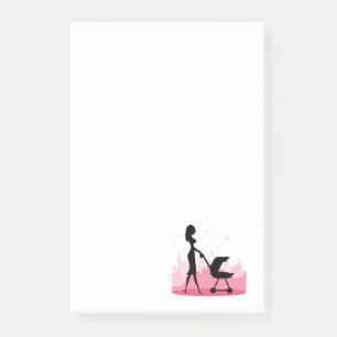 Fashionable Mommy Pushing Baby Carriage Post-it Notes