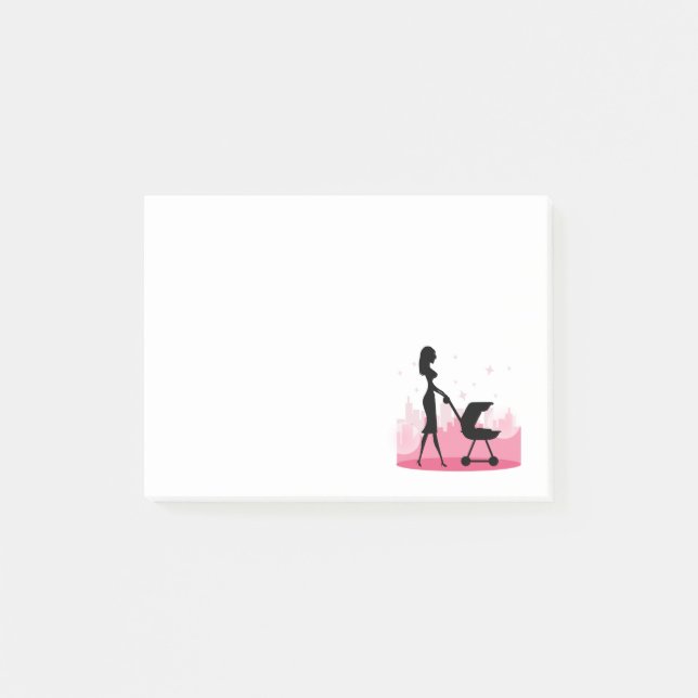 Fashionable Mommy Pushing Baby Carriage Post-it Notes (Front)