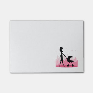 Fashionable Mommy Pushing Baby Carriage Post-it Notes