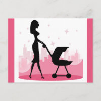 Fashionable Mommy Pushing Baby Carriage