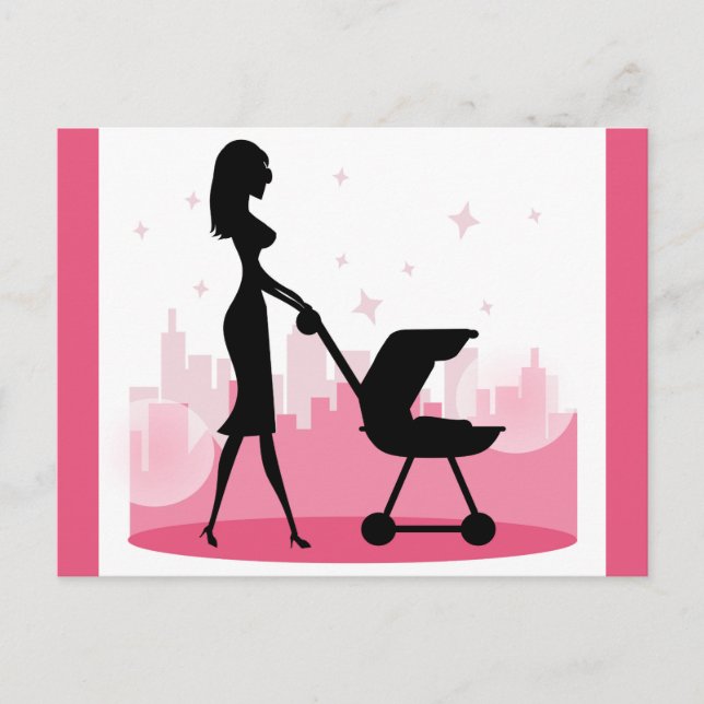 Fashionable Mommy Pushing Baby Carriage Postcard (Front)
