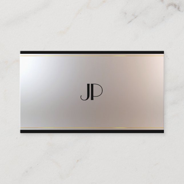 Fashionable Monogram Glamourous Gold Silver Plain Business Card (Front)