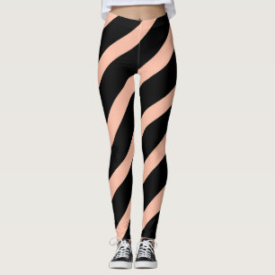 Fashionable Peach and Black Diagonal Stripes Leggings