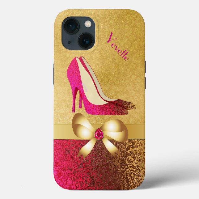 Fashionable Pink & Gold Tone Stiletto Case-Mate iP iPhone Case (Back)