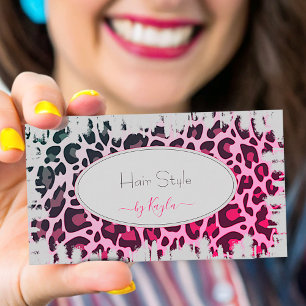 Fashionable Pink Ombre Leopard Pattern Hair Salon Business Card