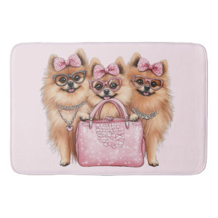 Fashionable Pomeranian Dogs Pink Purse Bath Mat