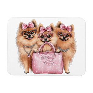 Fashionable Pomeranian Dogs Pink Purse Magnet