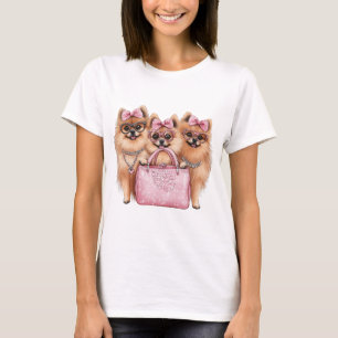 Fashionable Pomeranian Dogs Pink Purse T-Shirt