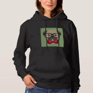Fashionable Pug - Pug with Red Bowtie and Green Ba Hoodie