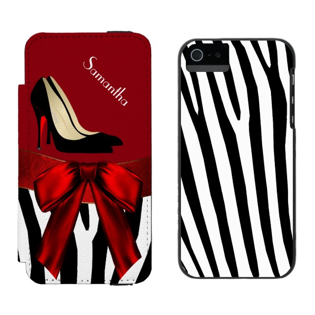 Fashionable Red & Zebra Print iPhone 5 Wallet Case Incipio iPhone Wallet Case (Side by Side)